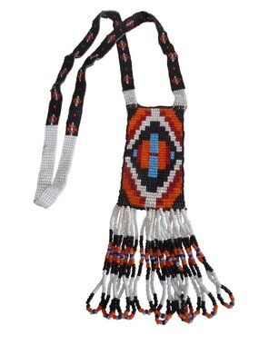 Vintage Handmade Native American  Necklace Seed Bead 21.5" tassels